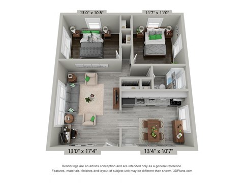 Floor plan for 2 beds, 1 bath, 820 sqft